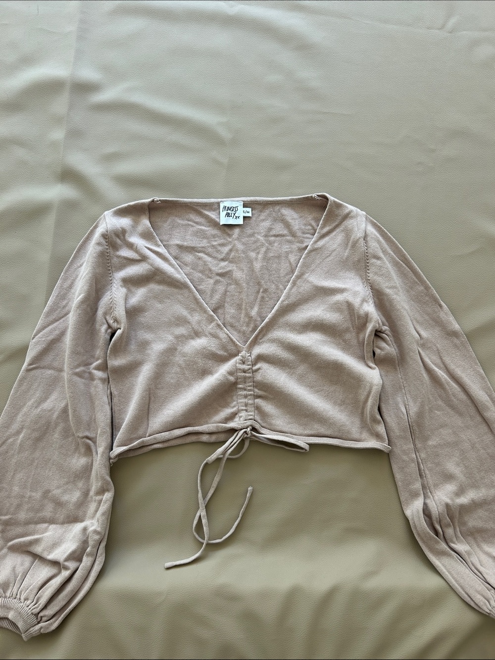 Princess Polly Taupe Drawstring Cropped V-Neck Top